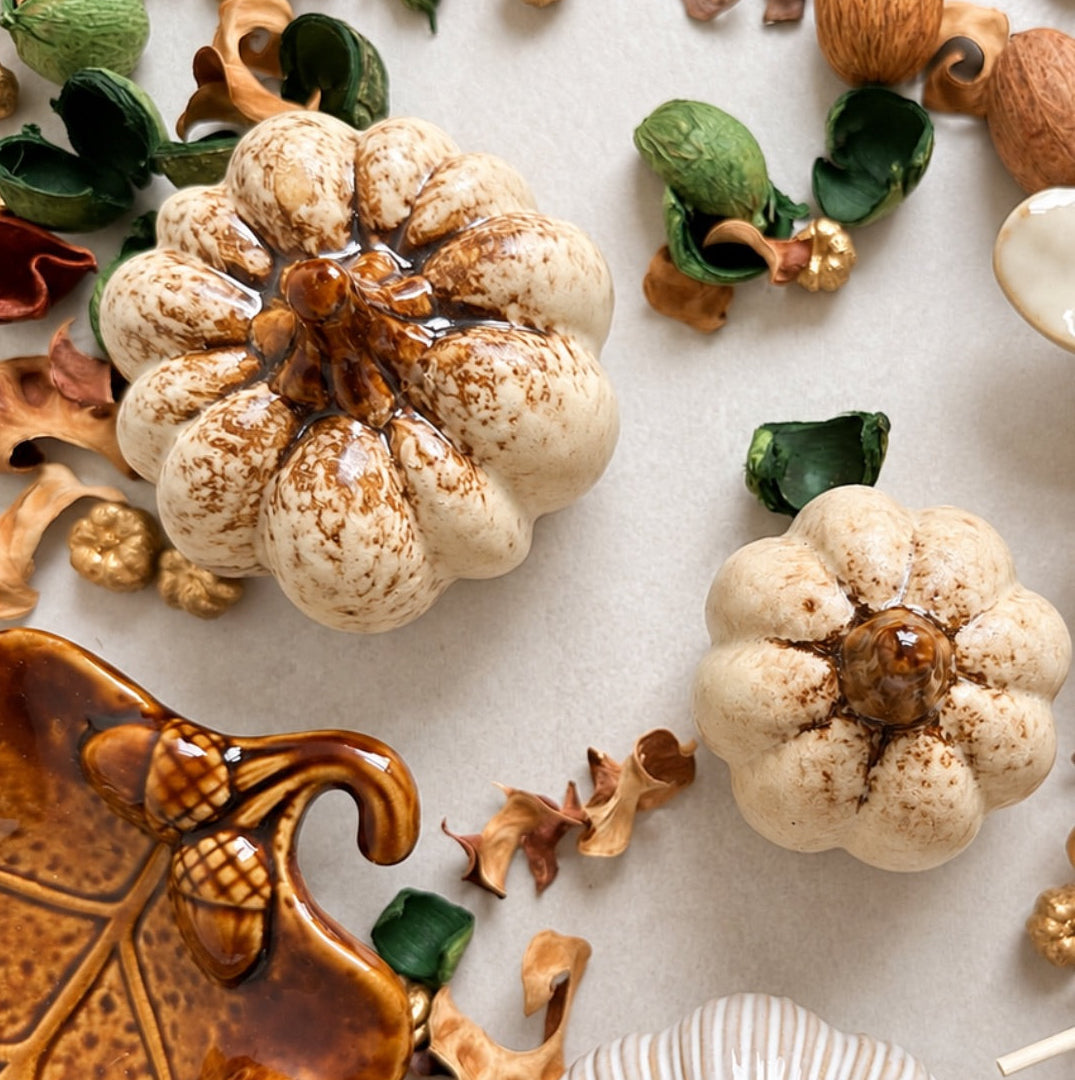 Neutral Ceramic Pumpkin Ornament -Medium