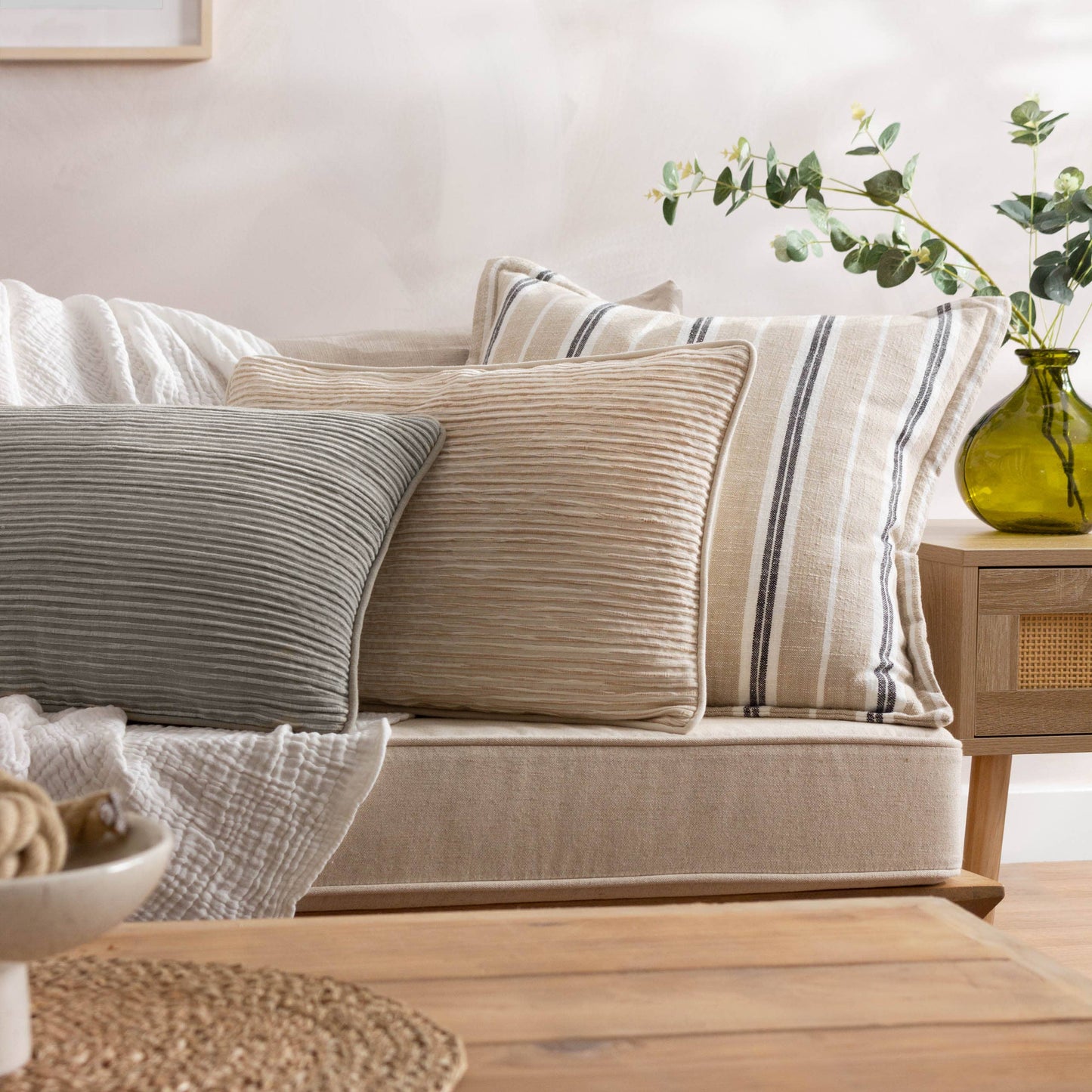 Hebble Striped Cushion Natural Black: Natural Black 50 x 50cm