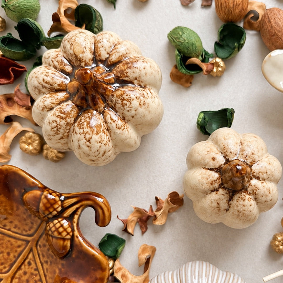 Neutral Ceramic Pumpkin Ornament - Small