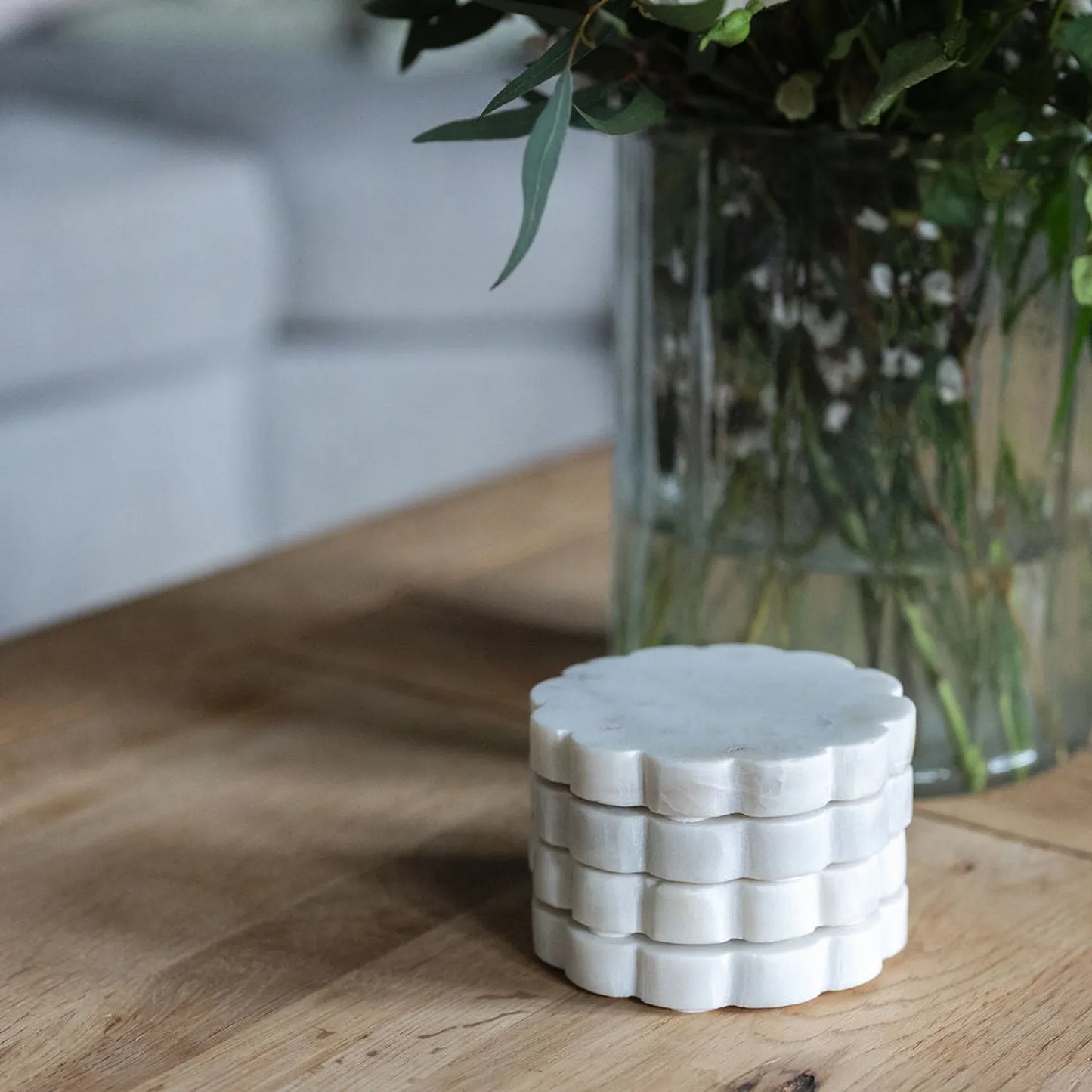 White Marble Scallop Coaster - set of 4