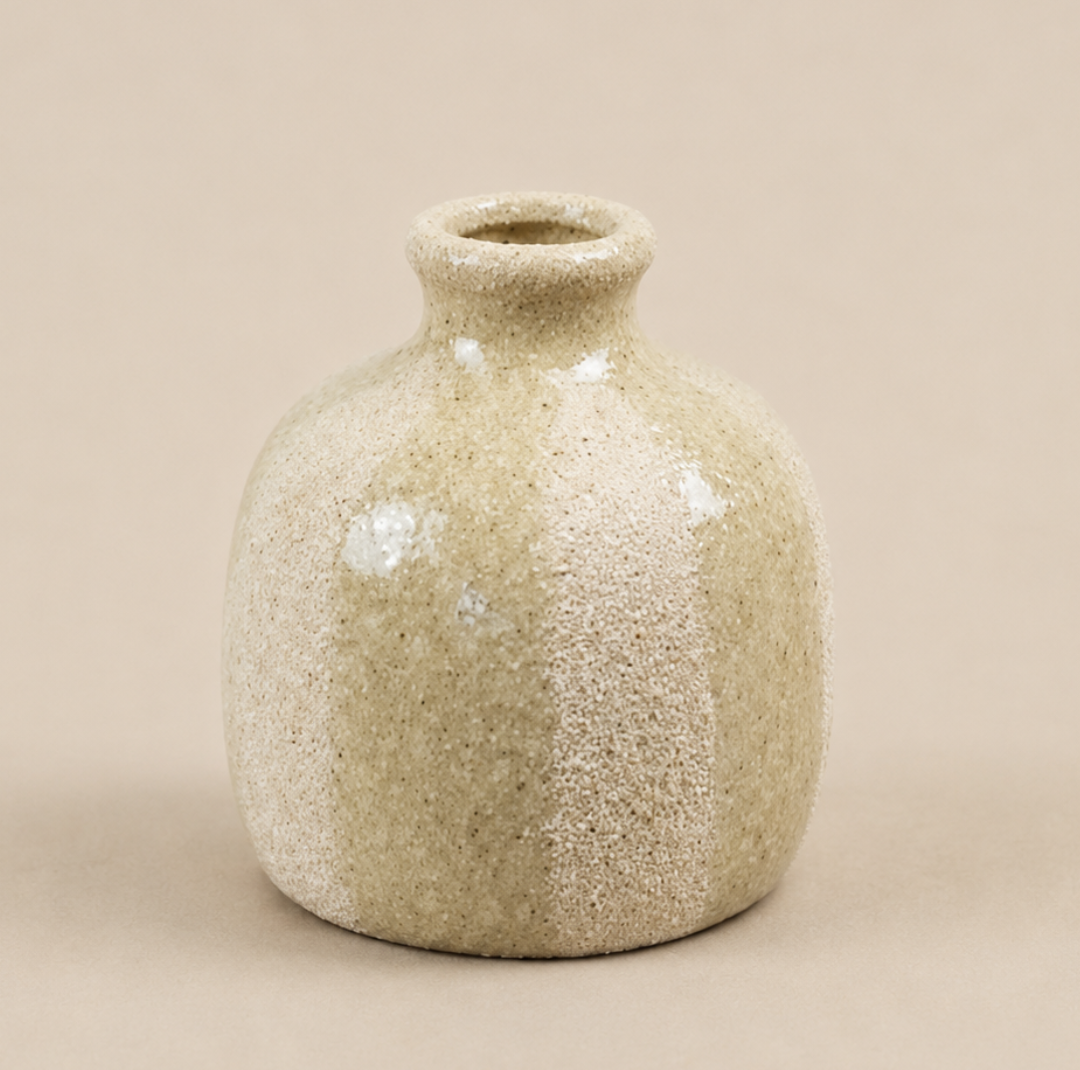 Beige Stripe Small Ceramic Vase