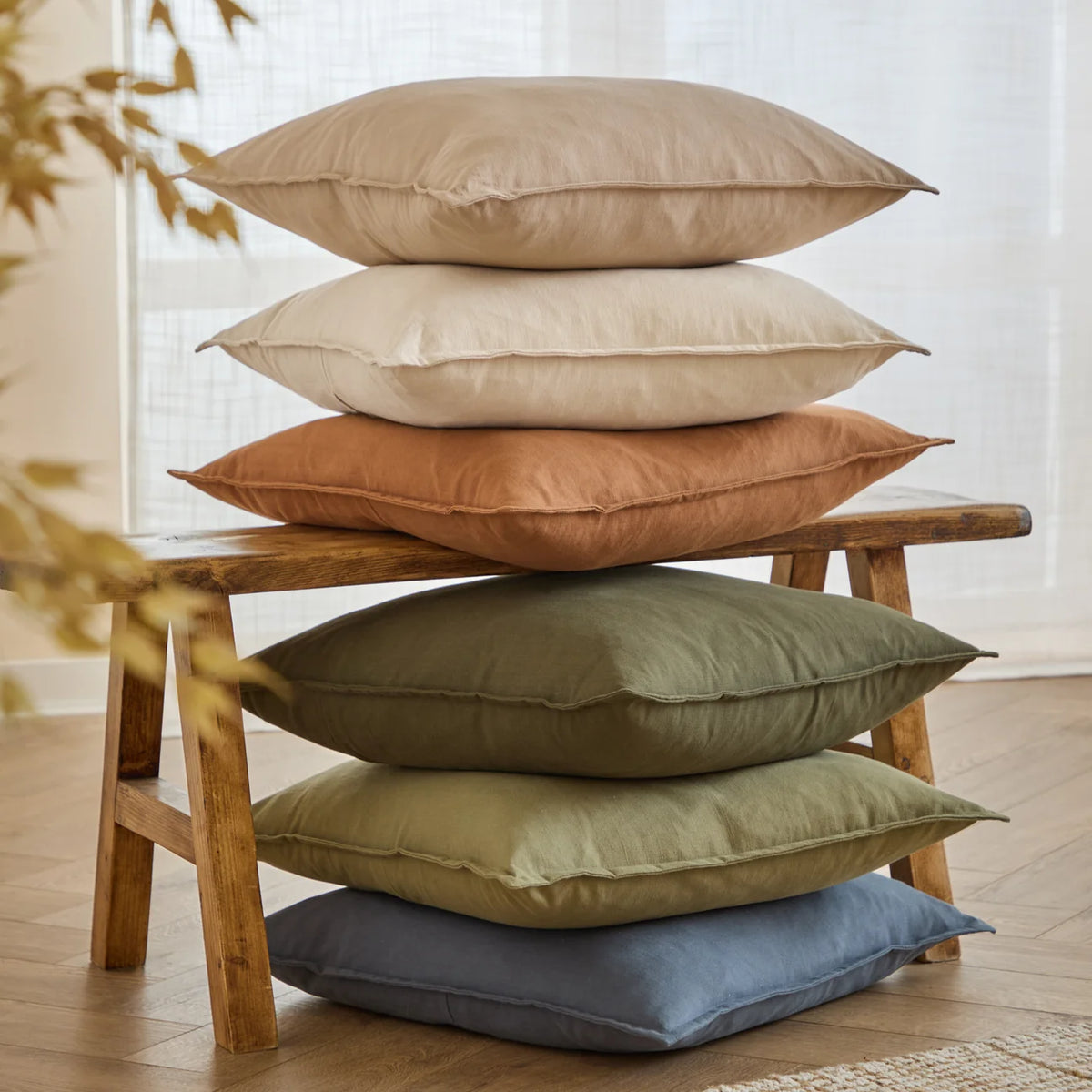 Slub Cotton Cushion Lichen Green