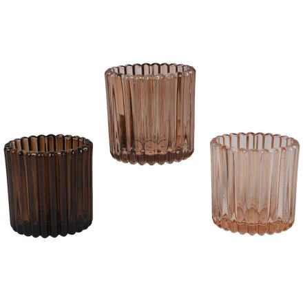 Beige Ribbed Tea Light Holder