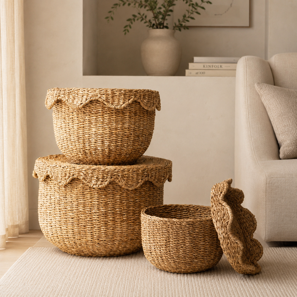 Scallop Lidded Storage Basket