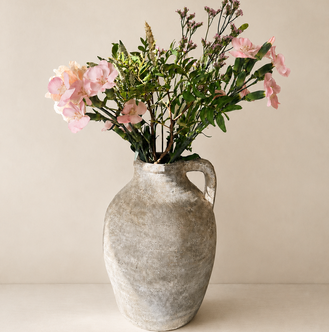 Stone Terracotta Vase with Handle, 28cm