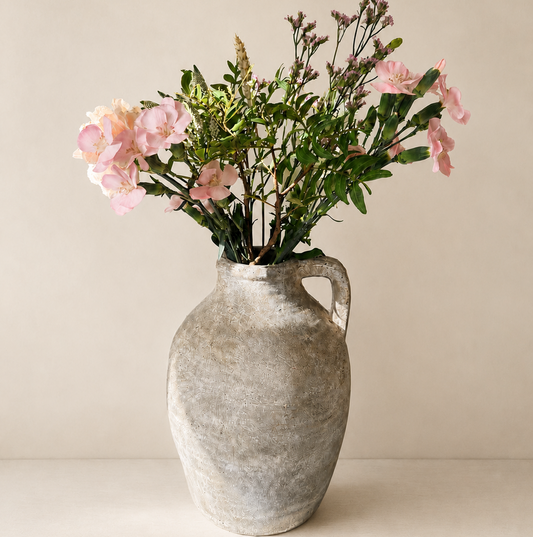 Stone Terracotta Vase with Handle, 28cm