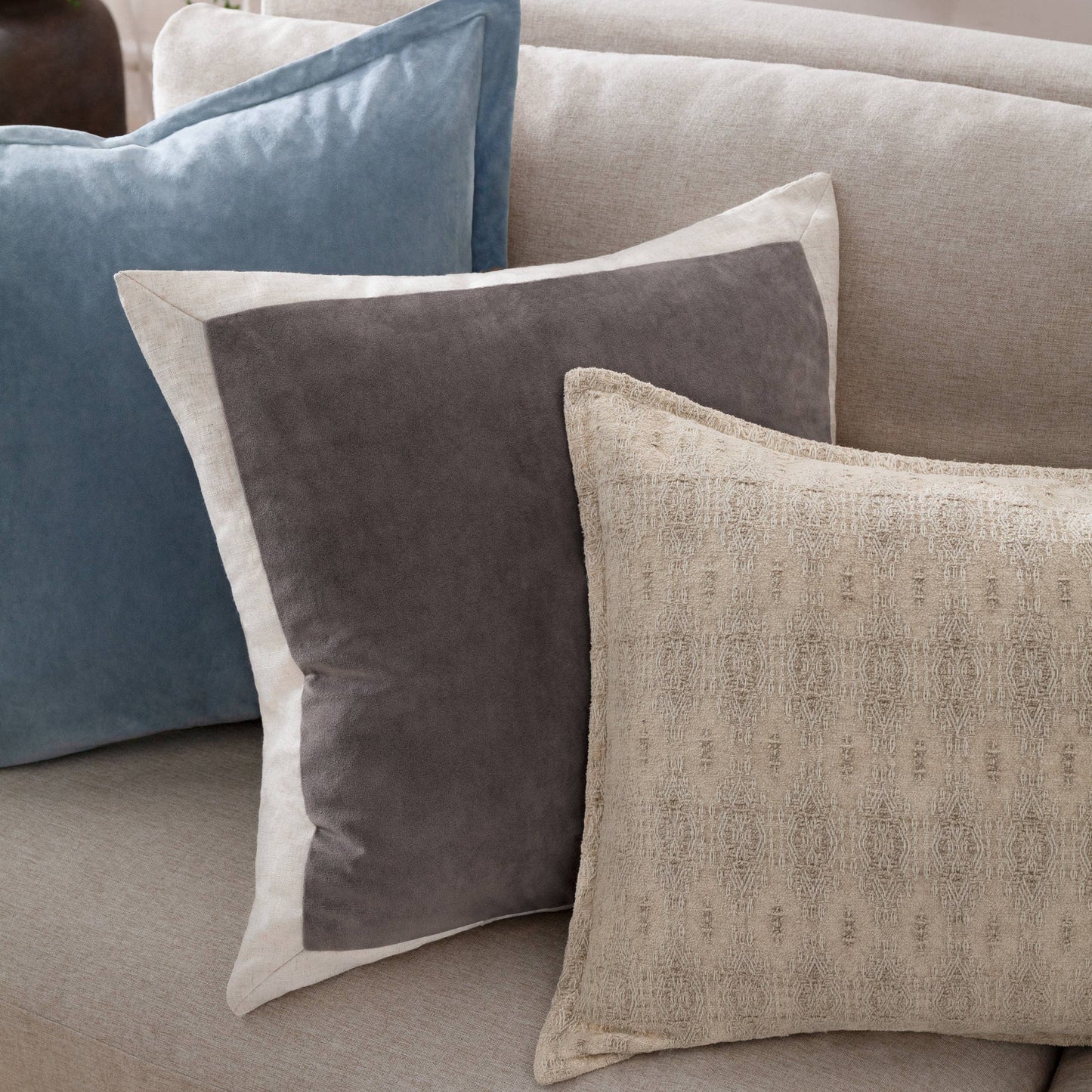 Merton Square Velvet Cushion Dusty Blue: Dusty Blue 55 x 55cm