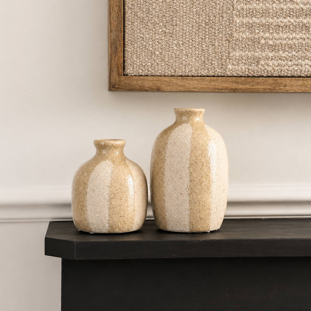 Beige Stripe Medium Ceramic Vase