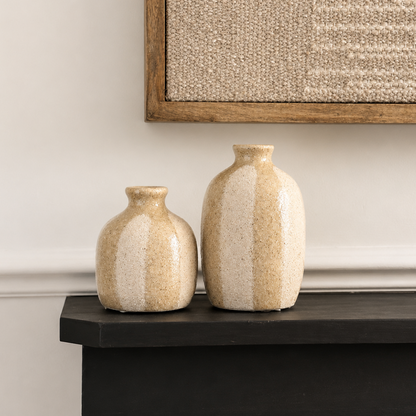 Beige Stripe Medium Ceramic Vase