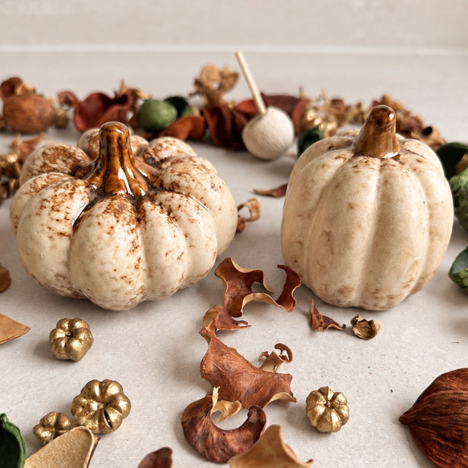 Neutral Ceramic Pumpkin Ornament -Medium