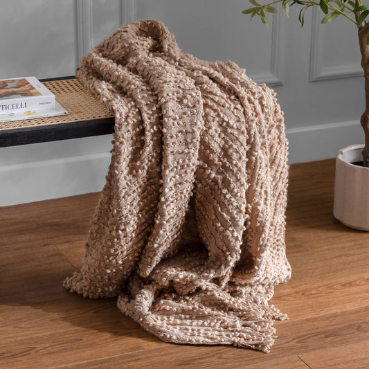 Arvo Woven Tasselled Throw Plaster: Plaster / 130 x 180cm