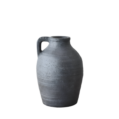 Black Terracotta Vase with Handle, 28cm