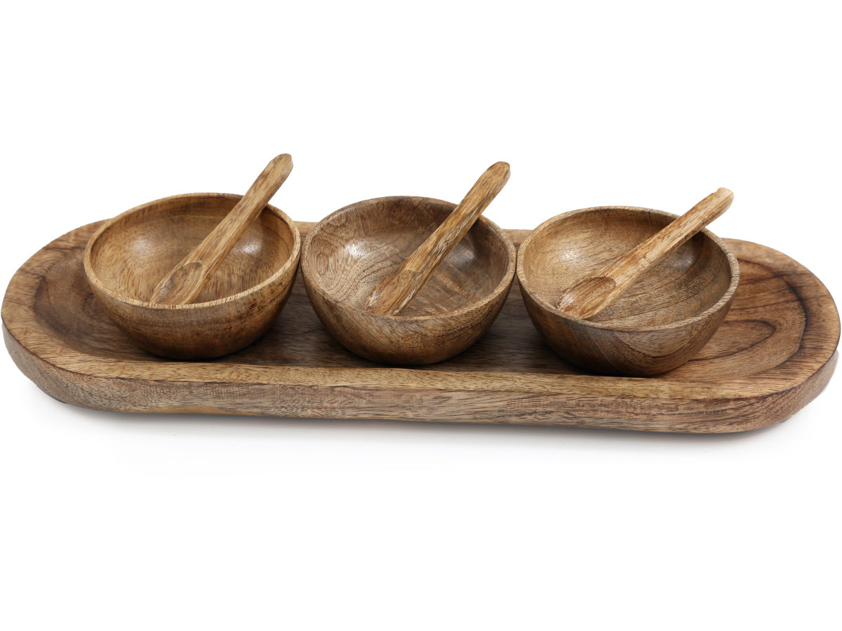 Wooden Condiment Bowls On Tray