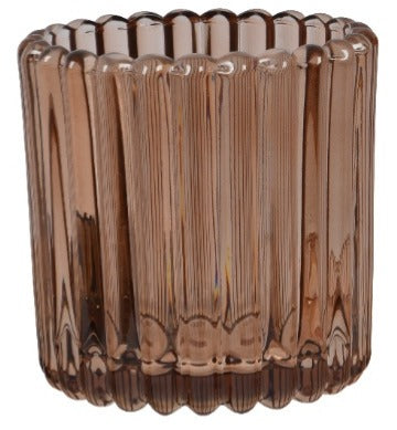 Amber Ribbed Tea Light Holder