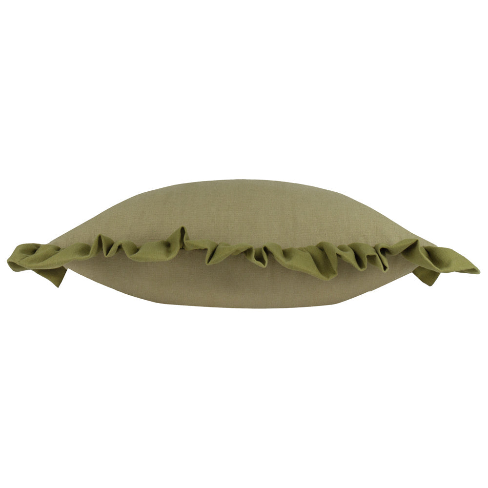 Effie 100% Cotton Ruffled Cushion Moss Green