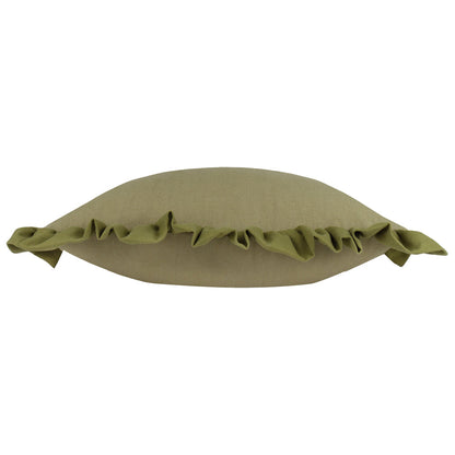 Effie 100% Cotton Ruffled Cushion Moss Green