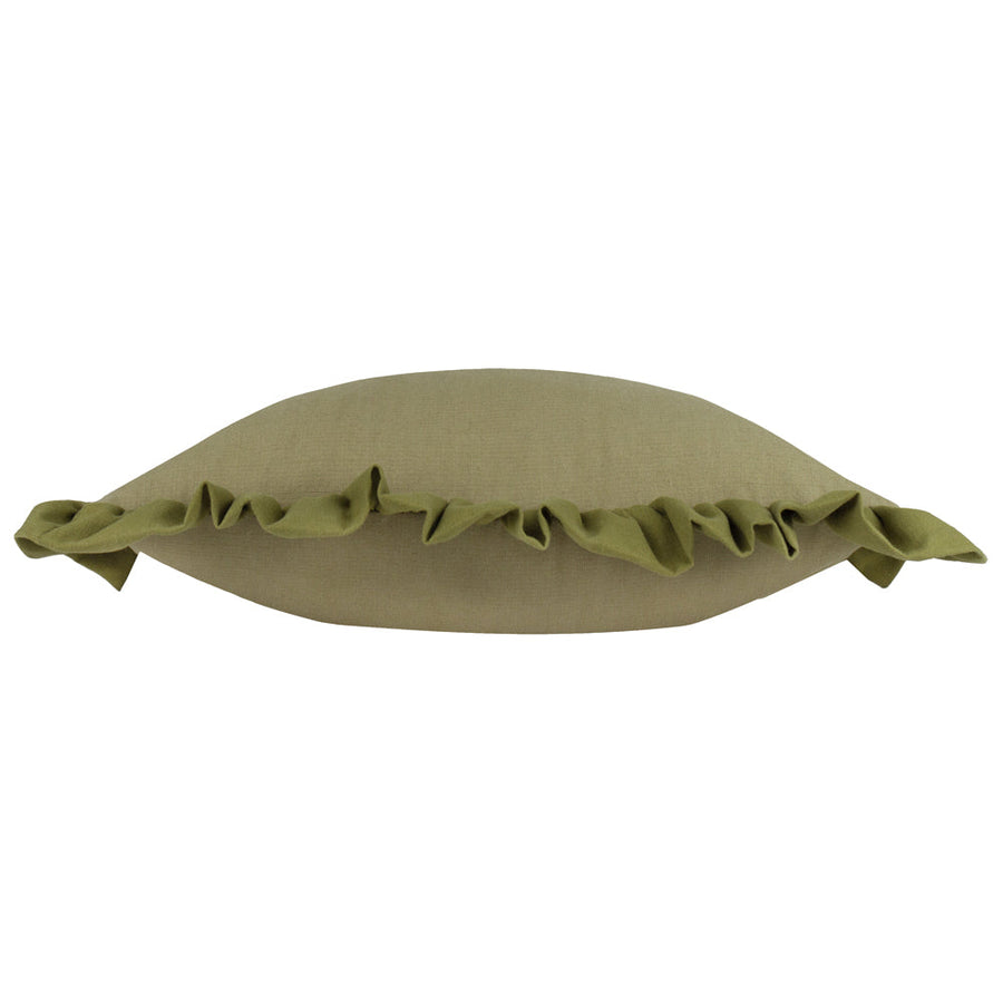 Effie 100% Cotton Ruffled Cushion Moss Green