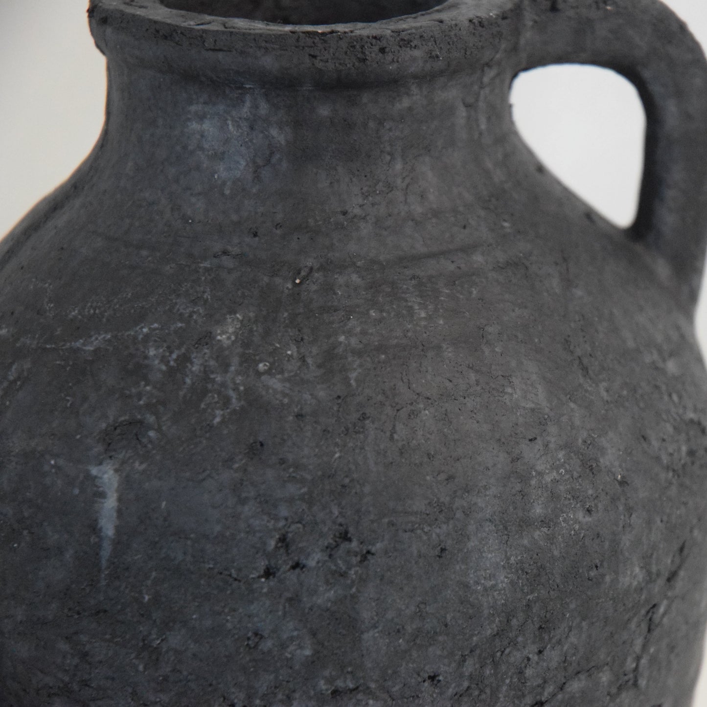 Black Terracotta Vase with Handle, 23cm