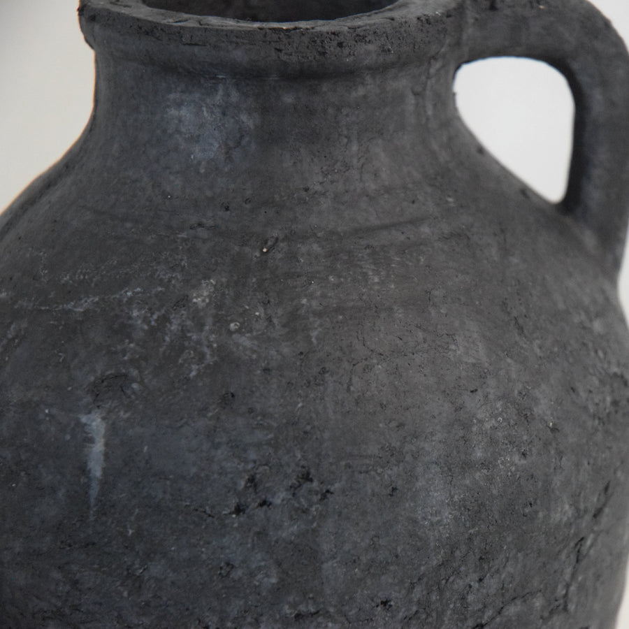 Black Terracotta Vase with Handle, 28cm