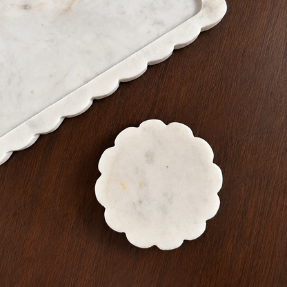 White Marble Scallop Coaster - set of 4