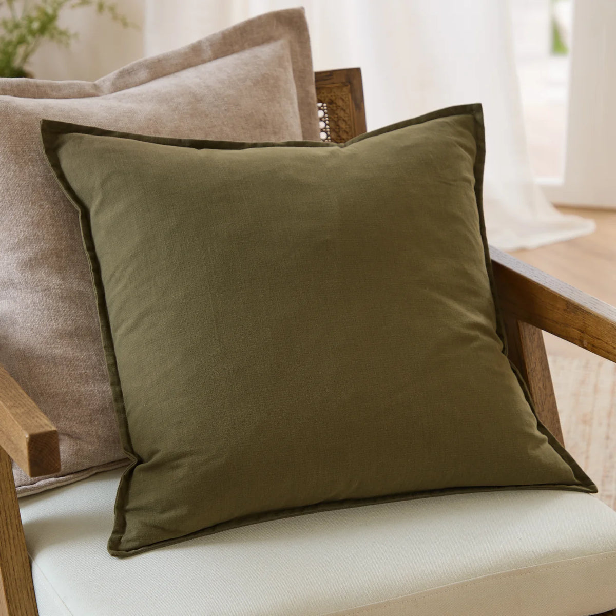 Slub Cotton Cushion Lichen Green