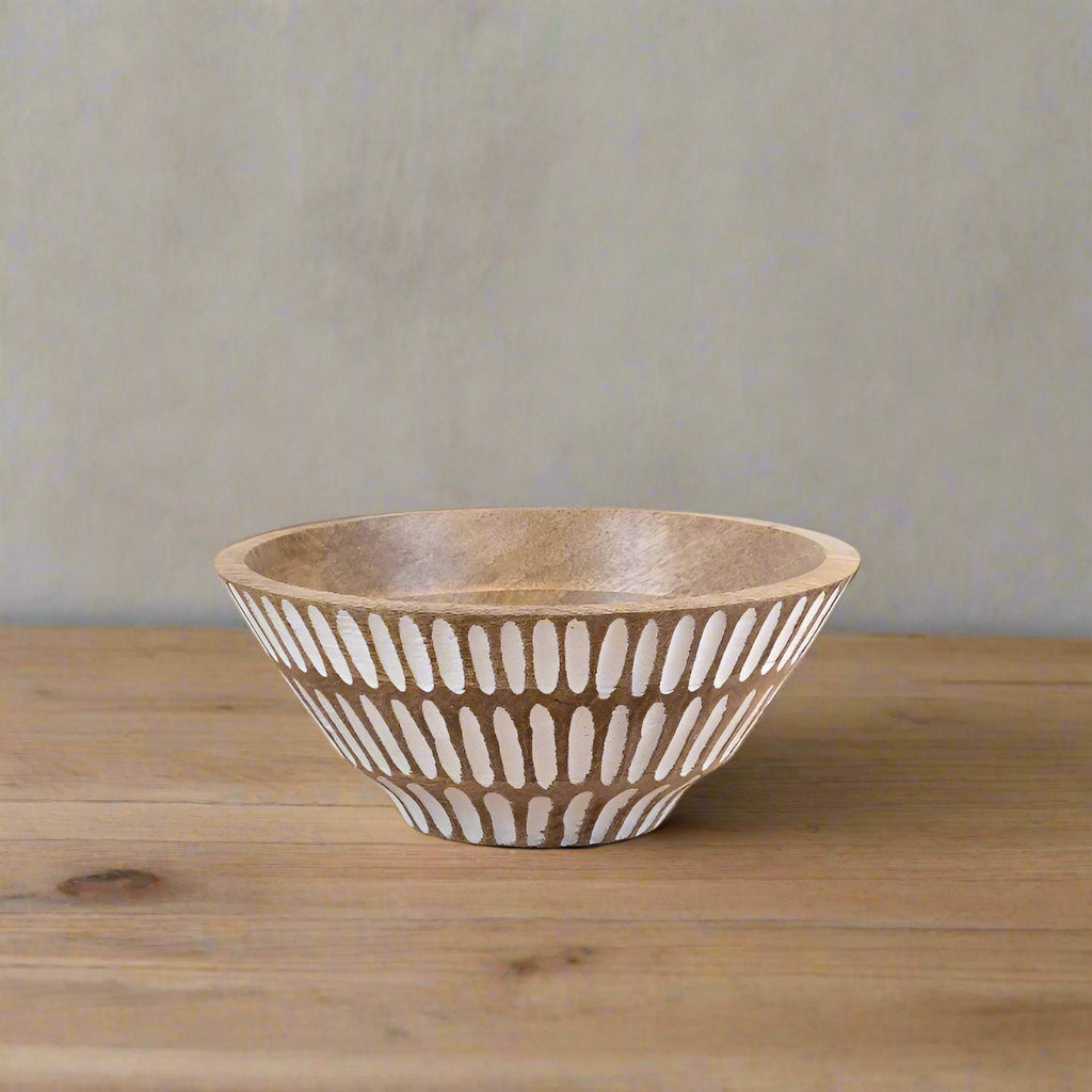 White Washed Mango Wood Serving Bowl, 23cm