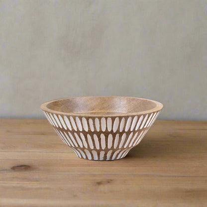 White Washed Mango Wood Serving Bowl, 23cm