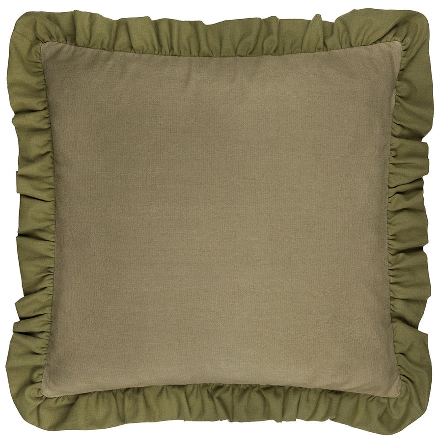 Effie 100% Cotton Ruffled Cushion Moss Green