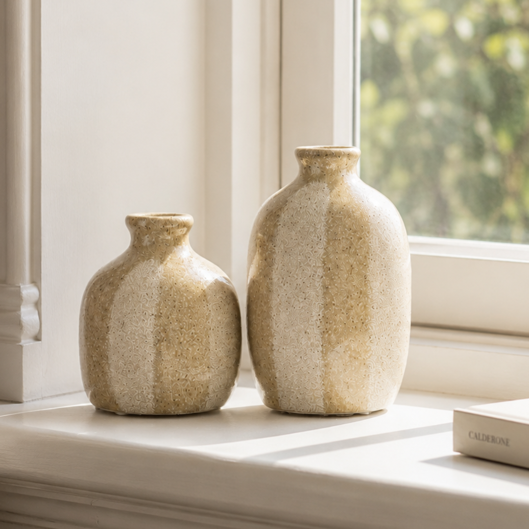 Beige Stripe Medium Ceramic Vase