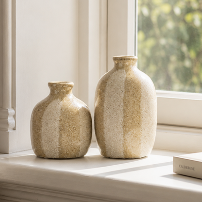 Beige Stripe Medium Ceramic Vase