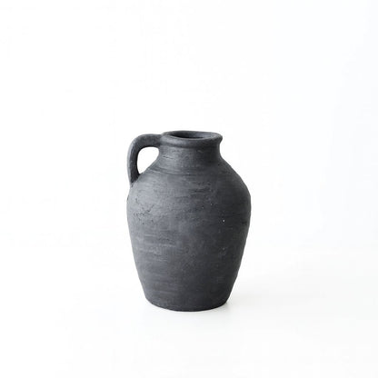 Black Terracotta Vase with Handle, 23cm