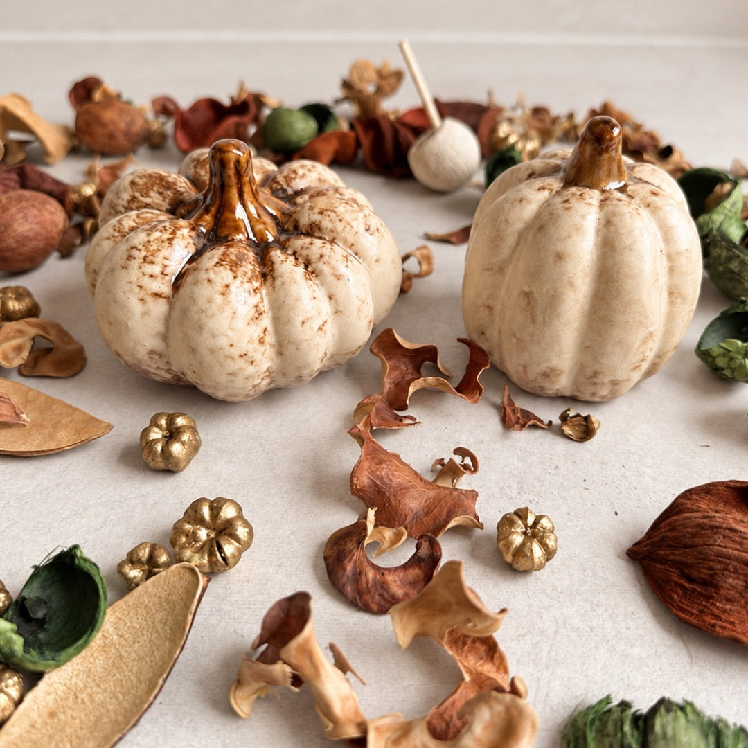 Neutral Ceramic Pumpkin Ornament - Small