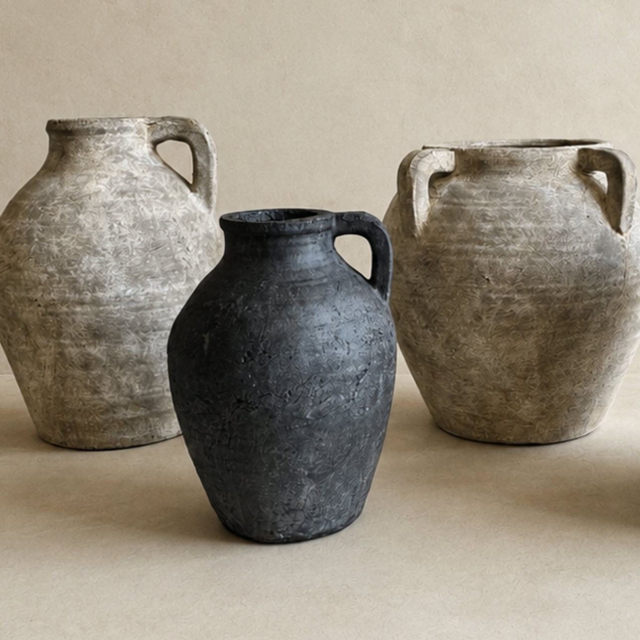 Stone Terracotta Vase with Handle, 28cm