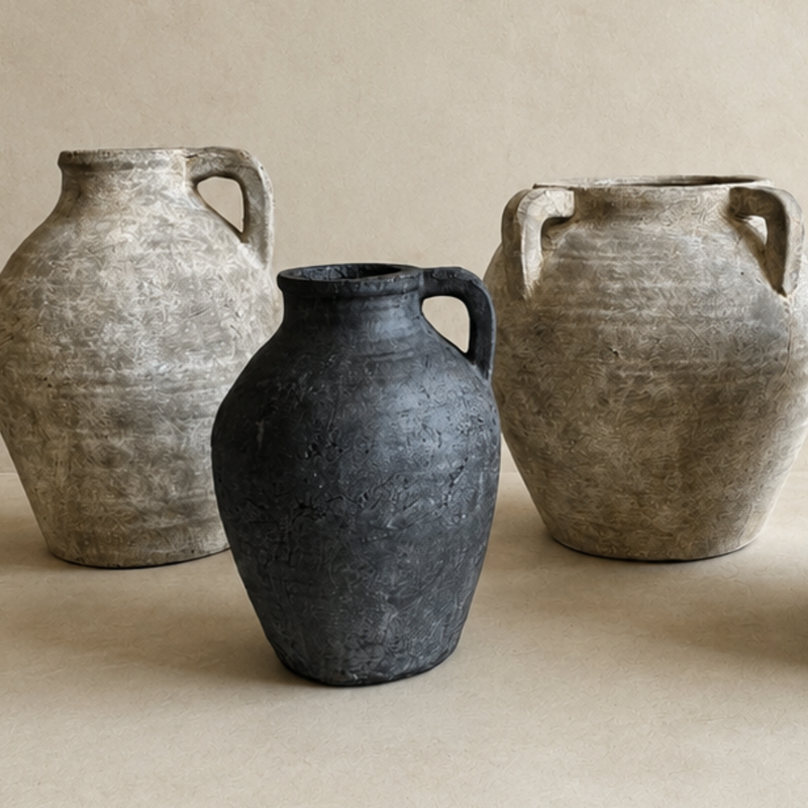 Stone Terracotta Vase with Handle, 28cm