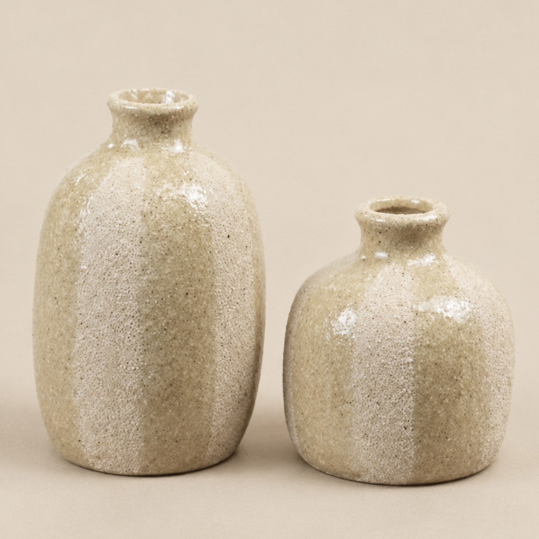 Beige Stripe Medium Ceramic Vase