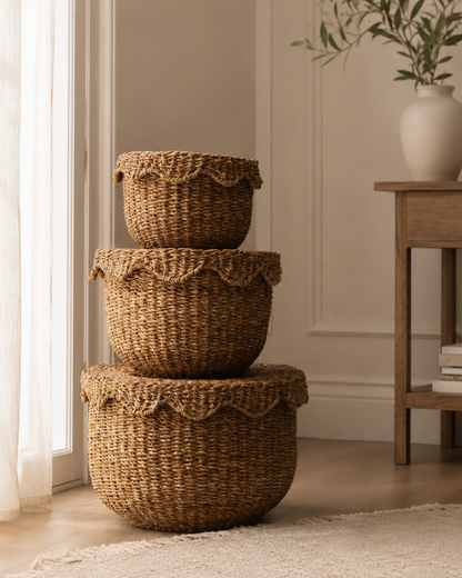 Scallop Lidded Storage Basket