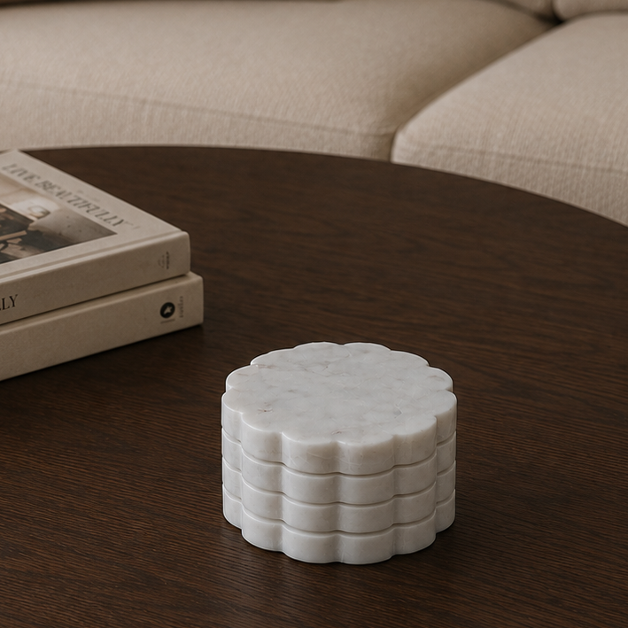White Marble Scallop Coaster - set of 4