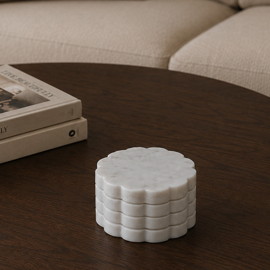 White Marble Scallop Coaster - set of 4