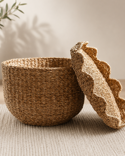 Scallop Lidded Storage Basket