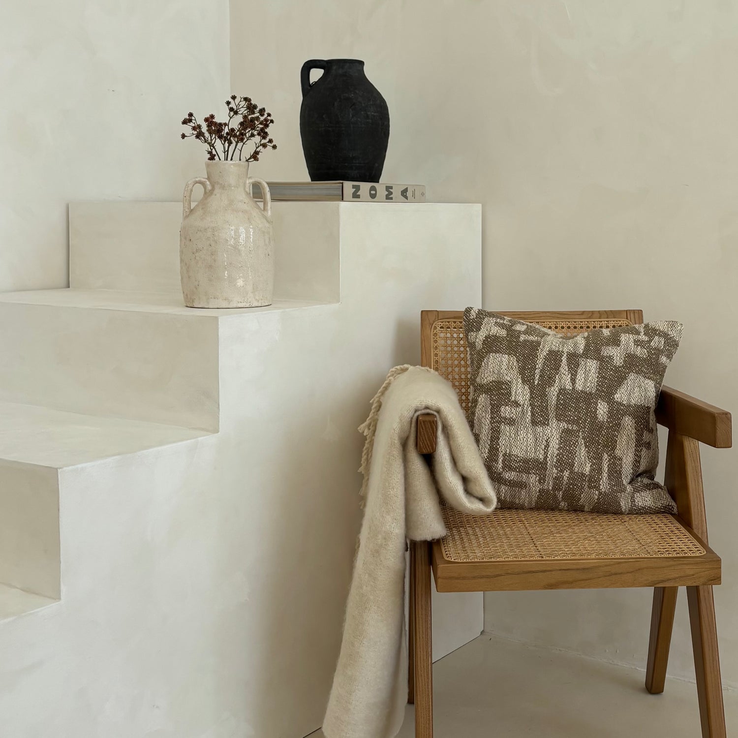 Cream Ceramic Vase with Handles, 26.5cm