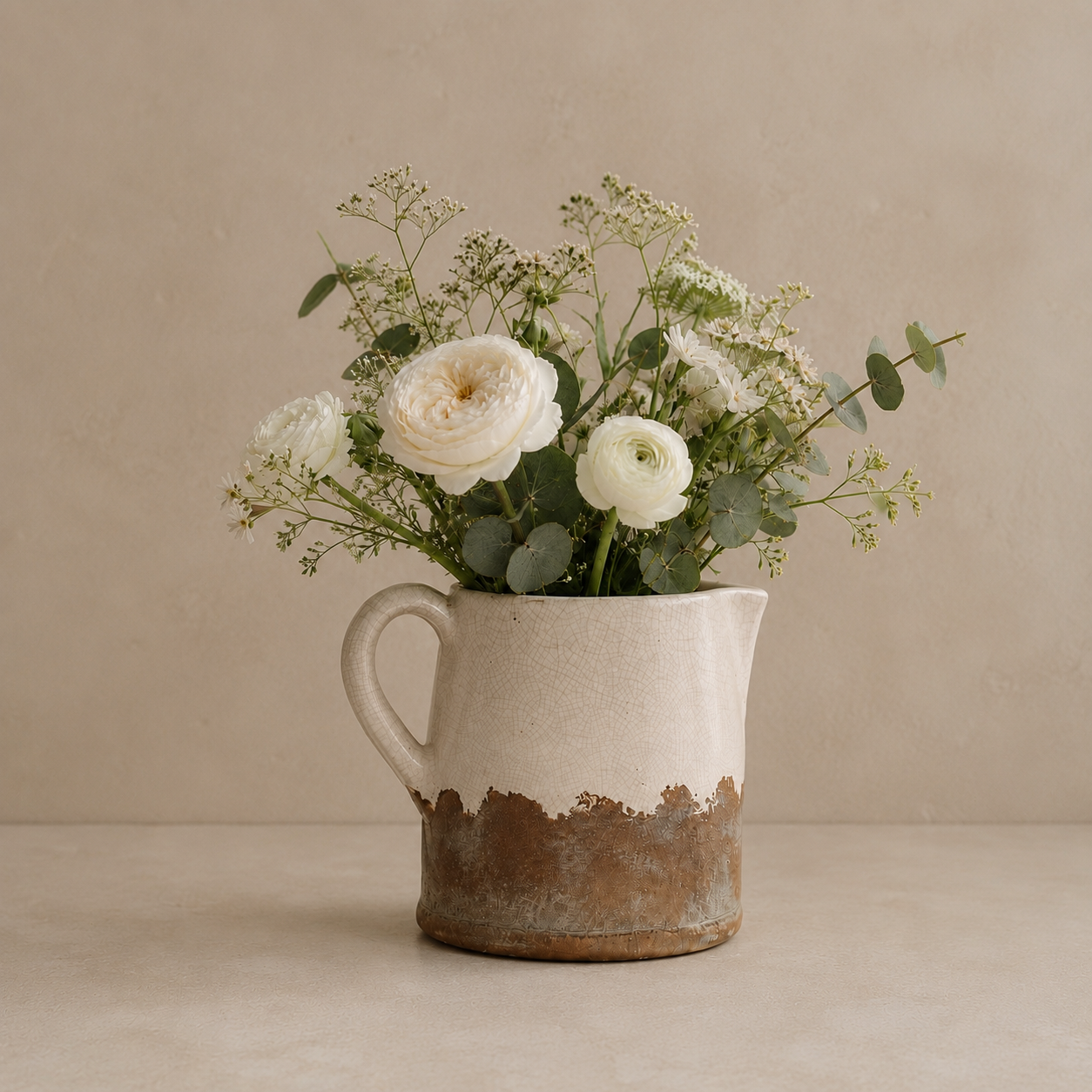 Ceramic Cream & Brown Jug vase