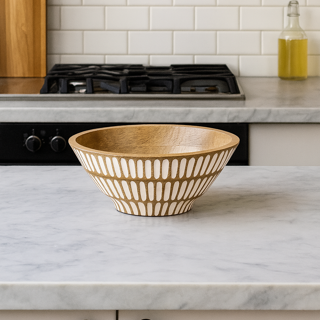 White Washed Mango Wood Serving Bowl, 23cm