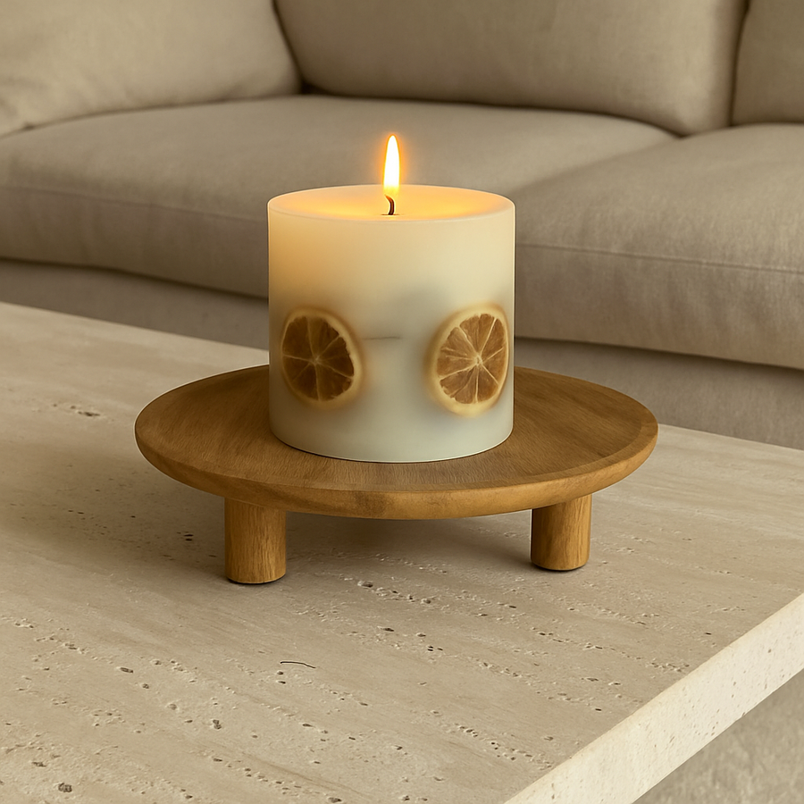 Round Footed Mango Wood Display Tray