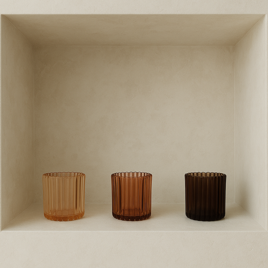 Beige Ribbed Tea Light Holder