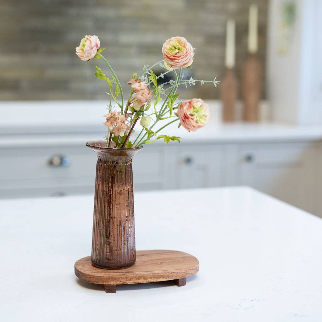 Brown ribbed Glass Vase