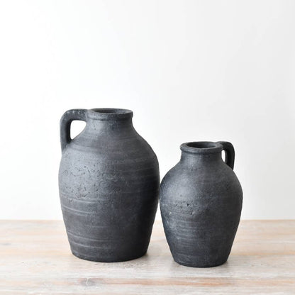 Black Terracotta Vase with Handle, 28cm