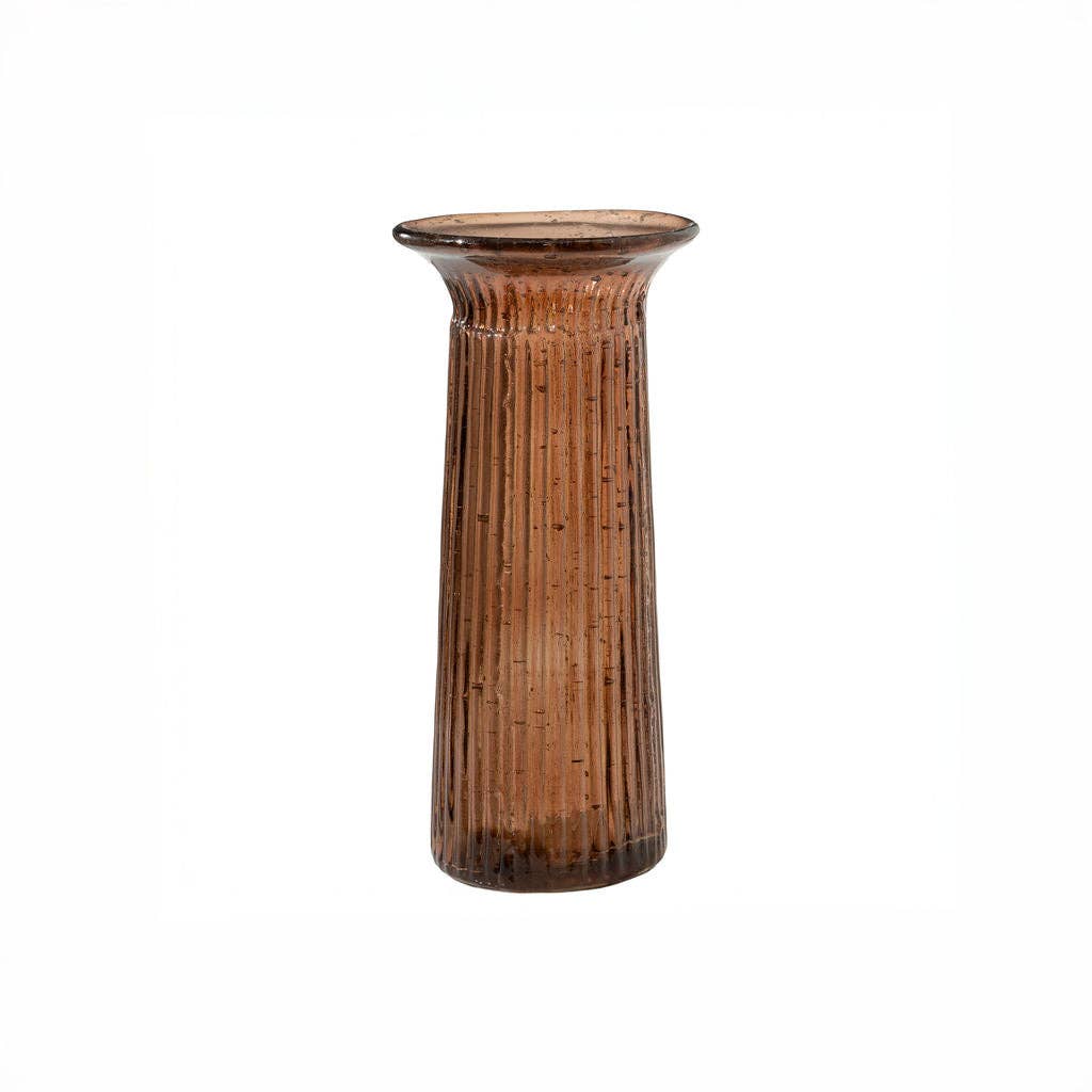 Brown ribbed Glass Vase