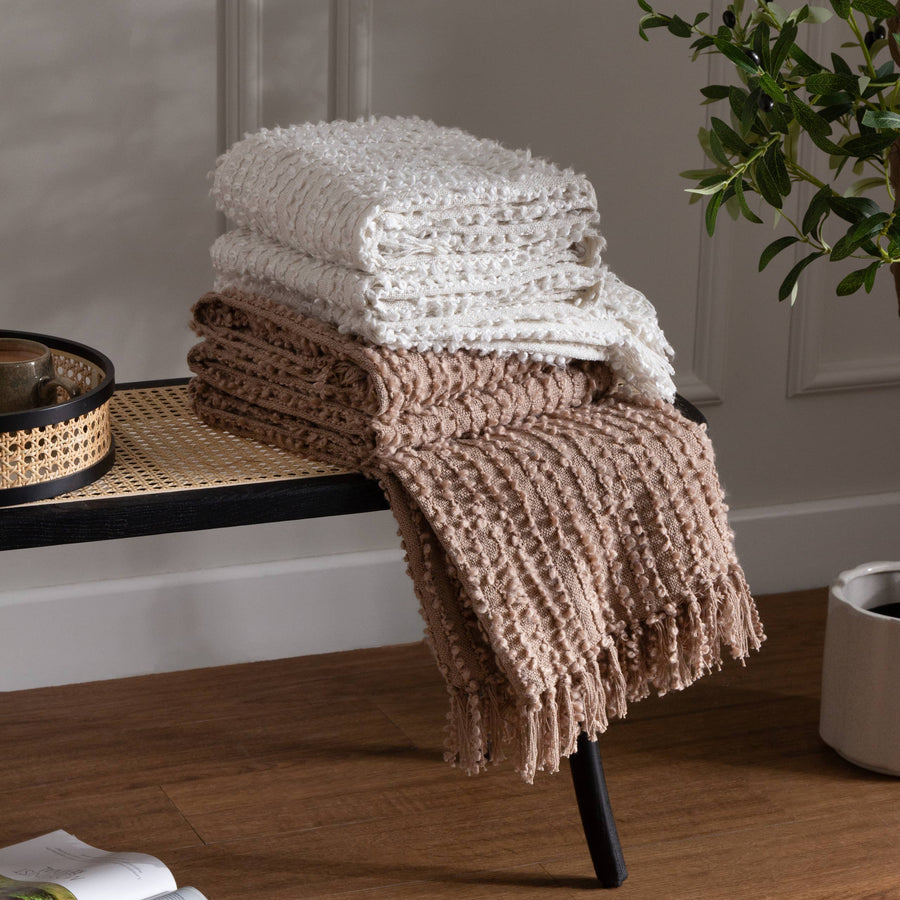Arvo Woven Tasselled Throw Plaster: Plaster / 130 x 180cm