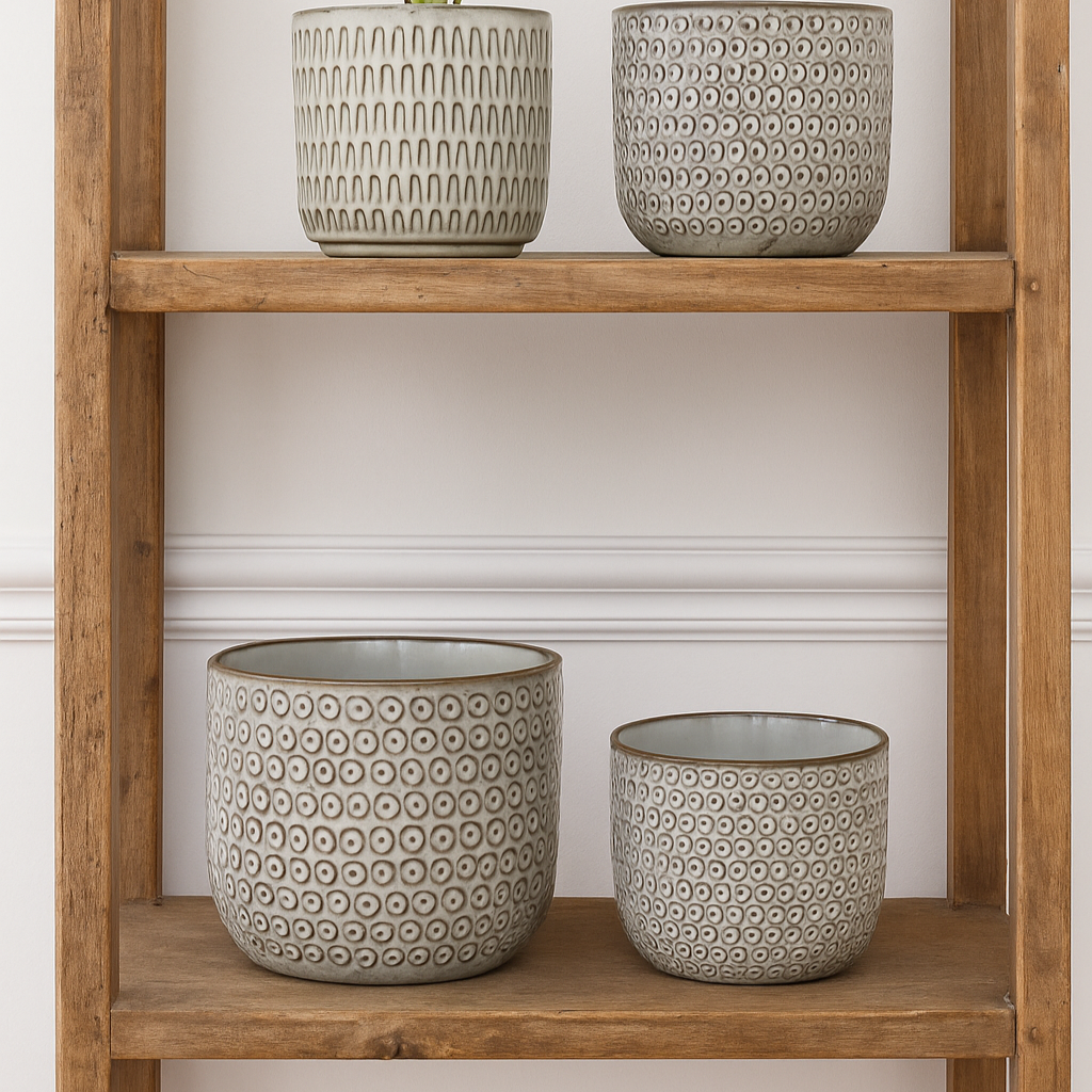 Textured Pattern Ceramic Glazed Planter